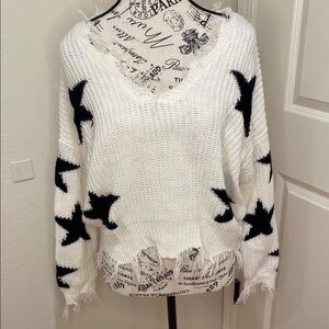 White and Black Star Sweater